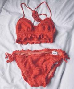 snidel オレンジかぎ編みビキニ snidel ビキニ 水着 ニットビキニ - メルカリ