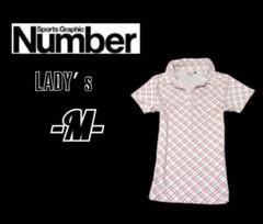 美品レディースM◇NUMBER GOLF◇半袖ポロシャツ 赤チェック