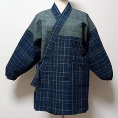 着物リメイク321紬着物から作務衣 濃紺に赤の薔薇