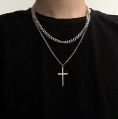 ダブルレイヤー 男女兼用 クロスペンダント シンプル ヒップホップスタイル