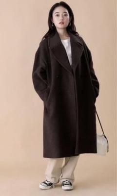 FREAK'S STORE ベージュ オーバーサイズ尾州ウールダブルコート FREAK'S STORE（フリークスストア）の「尾州 ステンカラーコート