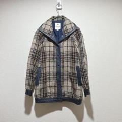 【パリエンヌ】チェック柄ジャンパー　 サイズ7 前開き　ウール牛皮