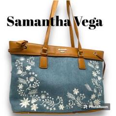 【最終値下げ】Samantha Vega トートバッグ　デニム風　花柄の刺繍あり