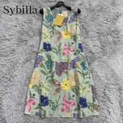 ほぼ未使用✨シビラ　波刺繍　フレア　Ｖネックノースリーブワンピース　M ほぼ未使用✨シビラ 波刺繍 フレア Vネックノースリーブ