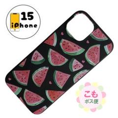 iPhone15 ケース カバー スマホケース すいか スイカ 黒