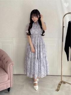 evelyn ラメフリル花柄OP BU ブルー　エブリン　ワンピース evelyn ラメフリル花柄OP BU ブルーエブリンワンピース