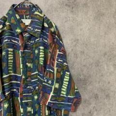 90s vintage 柄シャツ　半袖　メンズ　S シルク　古着　個性派　総柄