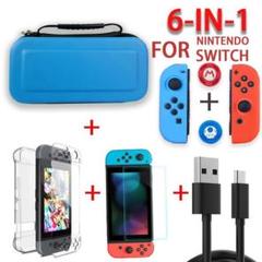 Switchケース 大容量 全面保護 耐衝撃 防水防塵 持ち運び便利 青6点