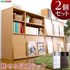 魅せて隠す収納!ディスプレイラック2個セット(本棚・リビング収納)