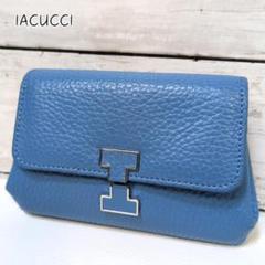 【美品】IACUCCI レザー アバ ウォレット 二つ折り財布 ブルー系 牛革 美品】IACUCCI レザー アバ ウォレット 二つ折り財布 ブルー系