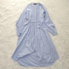 2023✨美品 ミズイロインド ピンタック ロング シャツワンピース 水色