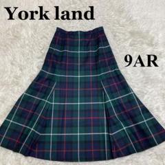 ヨークランド　未使用　タータンチェックフレアスカート　グリーンチェック YORKLAND ヨークランド タータンチェック ロングスカート ラップ