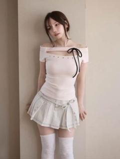 andmary Dada ribbon tops pink beige - メルカリ