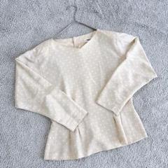 長袖カットソー　M ベージュ　ドット柄