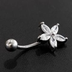 690 ★14G 耳たぶピアス ボディピ お花のバナナバーベルピアス