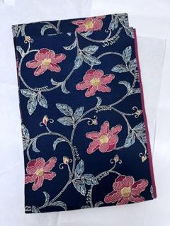 〈未使用〉名古屋帯/花柄 開き名古屋帯 紺 花柄 型染 - メルカリ