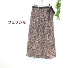 フェリシモ 　小花柄　ボタニカル　ランダムプリーツスカート　フルレングス　 M