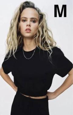 ZARA ザラ クロップド スウェット Tシャツ 黒 Mのサムネイル