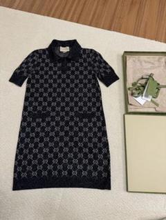 ★送料関税込★GUCCI ラメ GGジャカード ポロドレス ワンピース GUCCI《ラメ GGジャカード ポロドレス》ブラック/ベージュ 直営