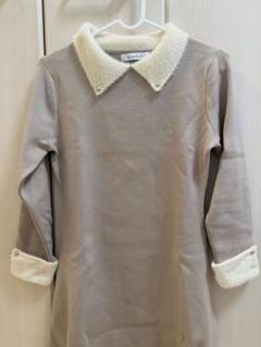 ファー付き襟 ベージュ ロングワンピース