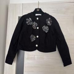 美品★チェスティ★パールペプラムジャケット★ノーカラージャケット★ネイビー★0 SHIPS any:〈洗濯機可能〉ダブルクロス ペプラム ノーカラー