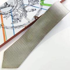 HERMES ネクタイ 紋章柄 シルバー