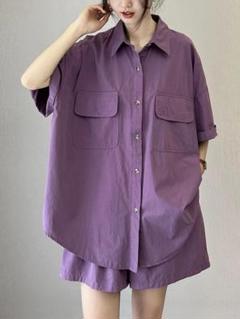 カジュアル 無地 ブラウス 体型カバー セットアップ上下 ショートパンツ 夏物