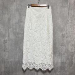 natural couture 裾スカラップフラワーレースタイトスカート S