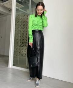 スカート DEEP SLIT FAKE LEATHER SKIRT HDE Women's Faux Leather Skirt Tight High Waisted Mini with