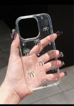 リボン装飾の透明iPhoneケース　12pro