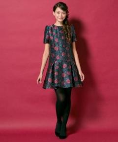 【美品】アナスイ ドーリーガール 日本製 赤 ローズジャガードワンピース 2 M