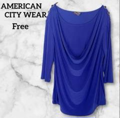 美品✨AMERICAN CITY WEARチュニック ブルー ドレープカットソー