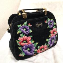 【フェイラー】ハンドバッグ　ポピーズ　黒　花柄 　刺繍　布製　ボタニカル