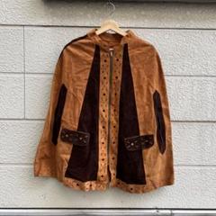 70s USA古着 レザーケープ マント パッチワーク 茶色 vintage 70s USA古着 レザーケープ マント パッチワーク 茶色 vintage