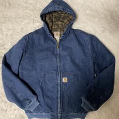 CARHARTT アクティブジャケット デニム パーカー ダック地 XL 80s USA製 carharttカーハート チェックライナー デニム