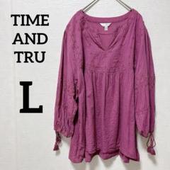 ✨️海外古着✨TIME AND TRU【L】ピンク チュニック 刺繍入り