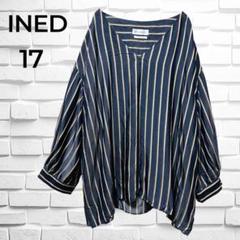 【美品】INEDイネド◆Vネックプルオーバー　七分袖　ストライプ柄　11号