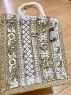 手作りキット　ジュートバック　アレンジ　刺繍リボン