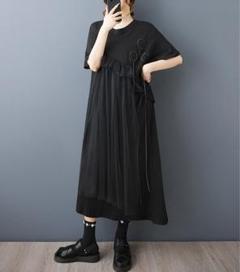 【新品】切り替えワンピース イレギュラー オシャレデザイン ゆったり 2色