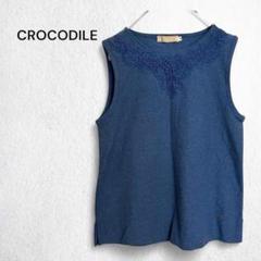 クロコダイル ノースリーブカットソー Tシャツ レース 刺繍 ロゴ 綿100％