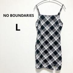 No Boundaries チェック柄キャミワンピースL 11-13 黒白 ミニ