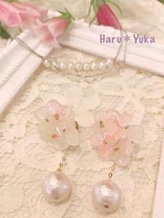 紫陽花と揺れるパール イヤリング アナベル No.3