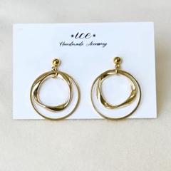 1117◆ゴールド　ダブルリング　シンプル　ハンドメイド　ピアス　イヤリング