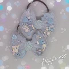 G437 ハンドメイド　ヘアゴムセット　ブルー　チュール