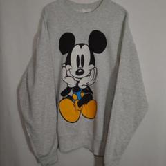 90s 青パン　座り　ミッキー　ディズニー　ヴィンテージ　xl スウェット 古着 90s USA製 Disney Mickey 青パン おすわり ミッキー 両面