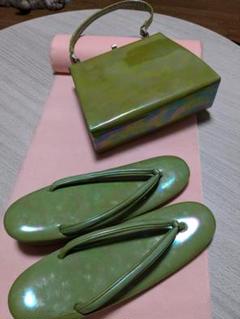 364草履バッグセット キンワシ印 クロコダイル 型押し 深緑色 364草履バッグセット キンワシ印 クロコダイル 型押し 深緑色