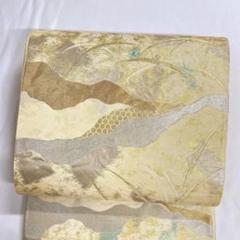 袋帯　金糸　銀糸　道行取り　芝草　露草　亀甲　紗綾形　着物　065t