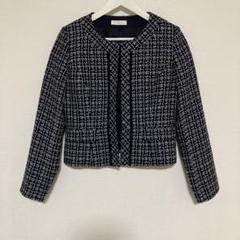 【a1080】Cara カーラ ツイード ノーカラー ジャケット M パール a1080】Cara カーラ ツイード ノーカラー ジャケット M パール