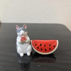 ミニチュアオブジェ　ハチワレネコ　スイカ　箸置き　ナチュラルキッチン　猫