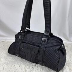 DIESEL ブラック キルティング ショルダーバッグ Diesel ロゴチャーム キルティング デニムバッグ S | ブラック